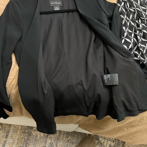 Club Monaco minimalist open front silk blend Black Blazer with Lapel Collar - Picture 6 of 10